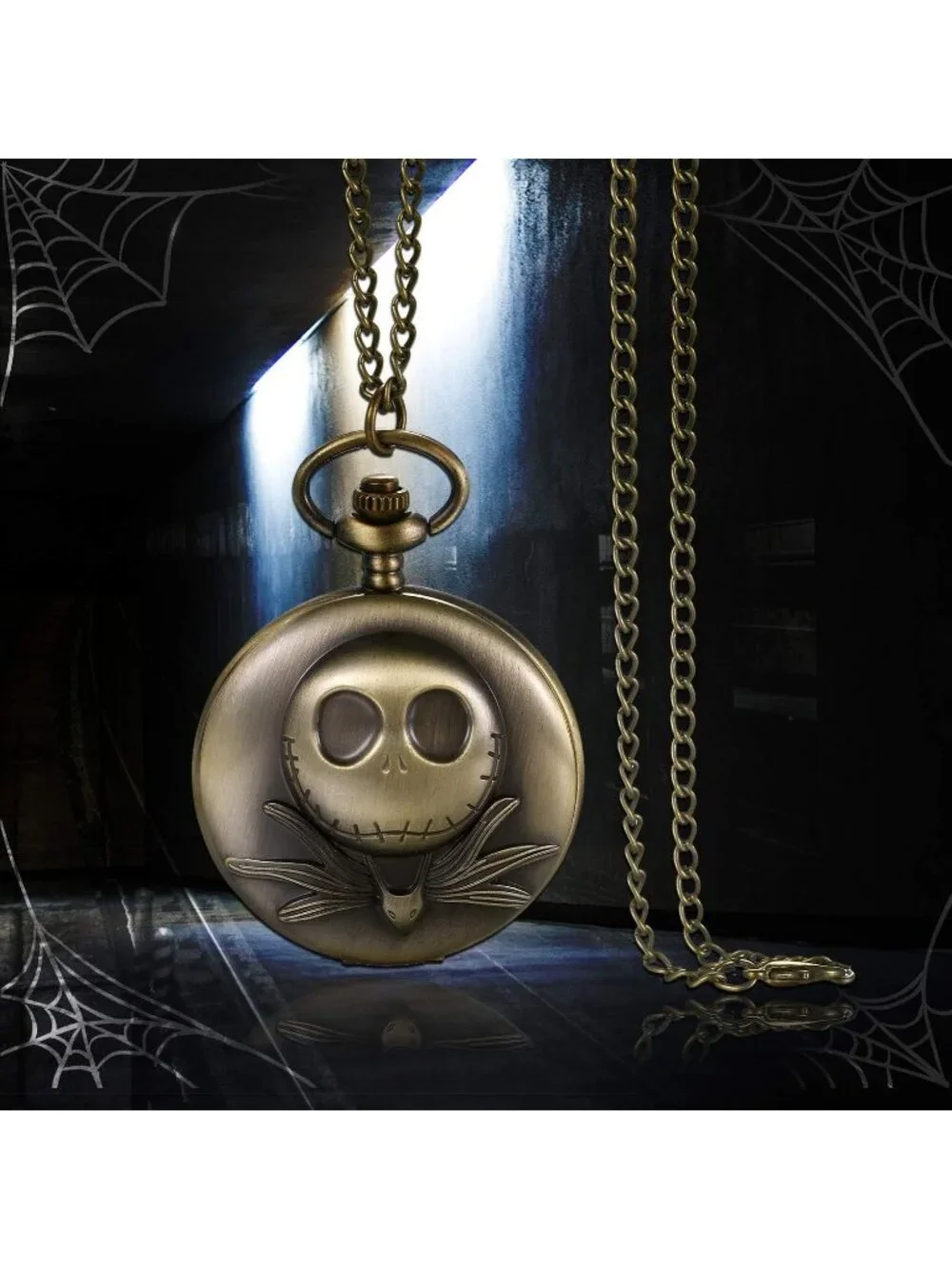 Men's Brown Quartz Vintage Novelty Solid Skull Skeleton Christmas Pocket Watch